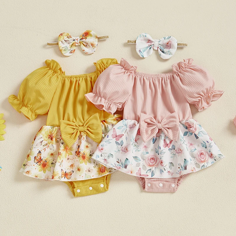 Newborn Girl Outfit Short Sleeve Off-shoulder Flower Print A-line Romper Dress with Bowknot Headband Clothes
Newborn Girl Outfit Short Sleeve Off-shoulder Flower Print A-line Romper Dress with Bowknot Headband Clothes