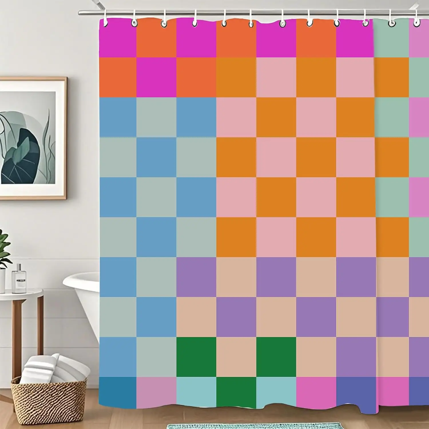 Multicolor Checkerboard Shower Curtain, Vibrant Rainbow Plaid Fabric Bath Curtain, Waterproof Washable Bathroom Decor with Hooks
Multicolor Checkerboard Shower Curtain, Vibrant Rainbow Plaid Fabric Bath Curtain, Waterproof Washable Bathroom Decor with Hooks