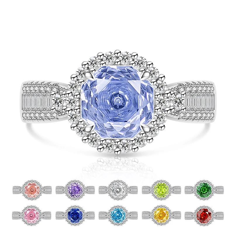 925 sterling silver rose-cut shining high-carat diamond round ring, a fashionable and elegant jewelry piece for ladies
925 sterling silver rose-cut shining high-carat diamond round ring, a fashionable and elegant jewelry piece for ladies