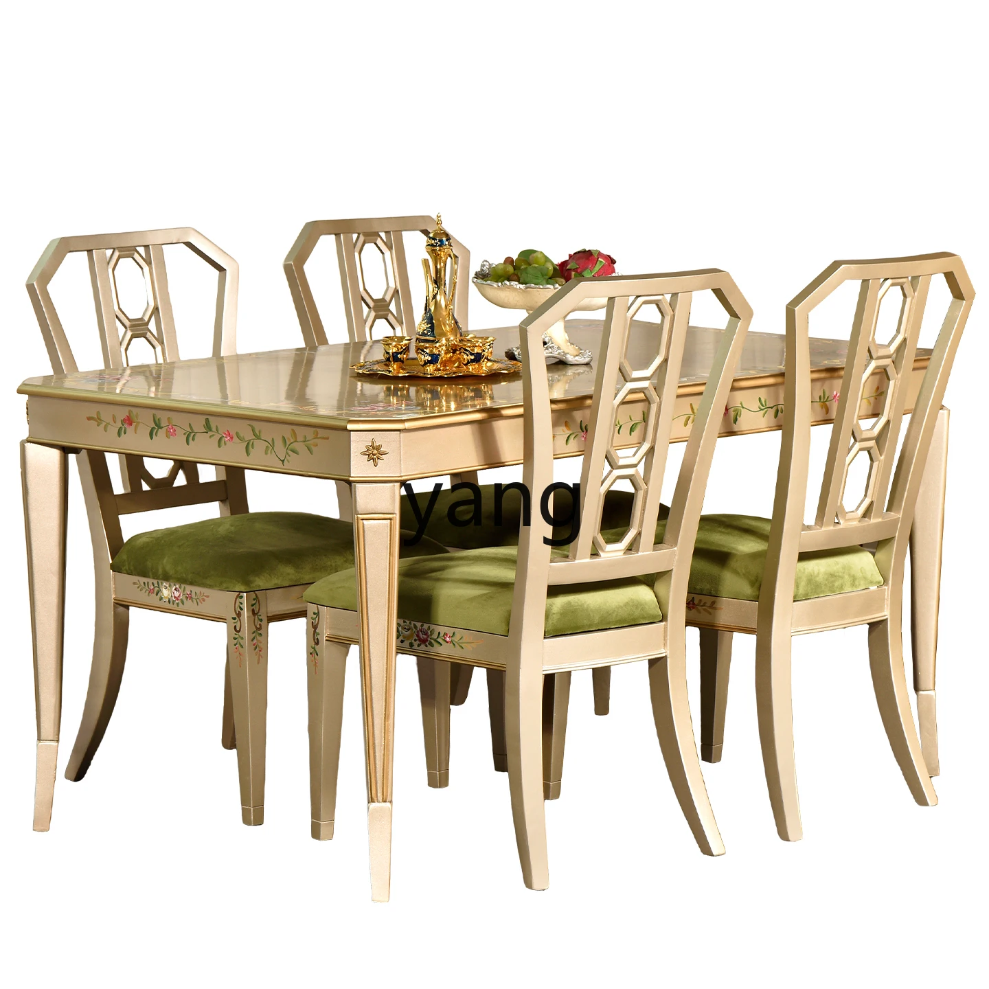 LH court style solid wood hand-painted dining table and chair combination villa home long table furniture
LH court style solid wood hand-painted dining table and chair combination villa home long table furniture