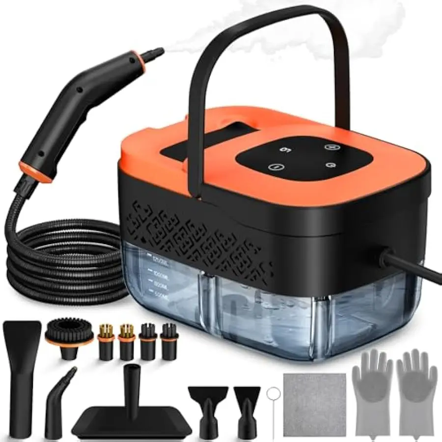 Steam Cleaner, Portable Steamer for Cleaning with 16pcs Accessories, 6-Level Adjustable and 15s Heat-Up, Handheld Steam Cleaner
Steam Cleaner, Portable Steamer for Cleaning with 16pcs Accessories, 6-Level Adjustable and 15s Heat-Up, Handheld Steam Cleaner