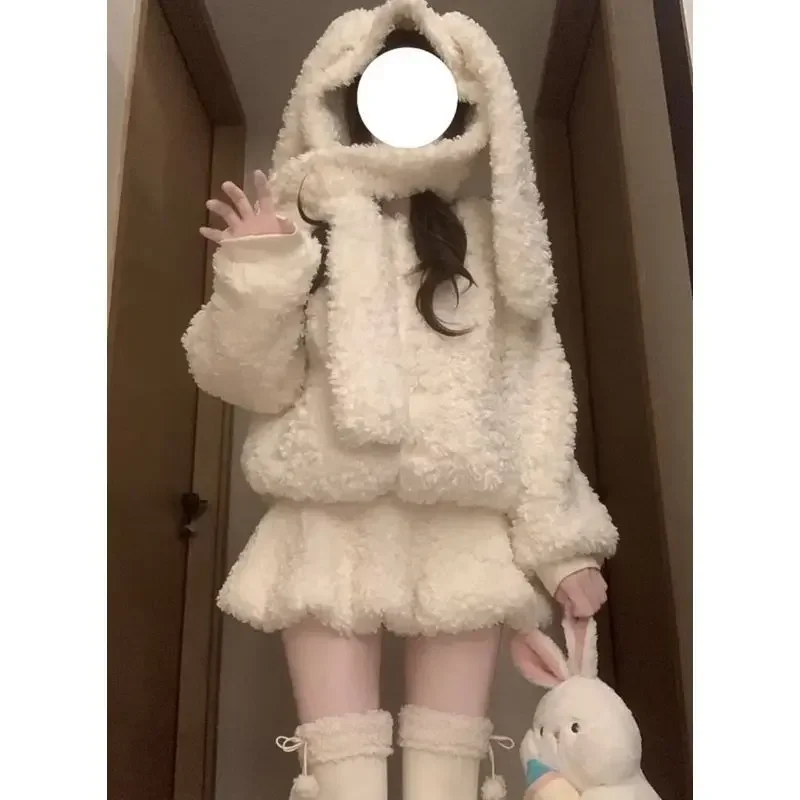 Winter New Plush Skirt Sets Cute Rabbit Ears Sweet Lamb Wool Coat + High Waist A-line Mini Skirt 2 Pcs Sets Women Y2k Suits
Winter New Plush Skirt Sets Cute Rabbit Ears Sweet Lamb Wool Coat + High Waist A-line Mini Skirt 2 Pcs Sets Women Y2k Suits