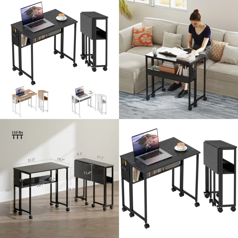 Computer desksCompact folding table with shelf and wheels foldable laptop desk for small spaces home office portable study table
Computer desksCompact folding table with shelf and wheels foldable laptop desk for small spaces home office portable study table