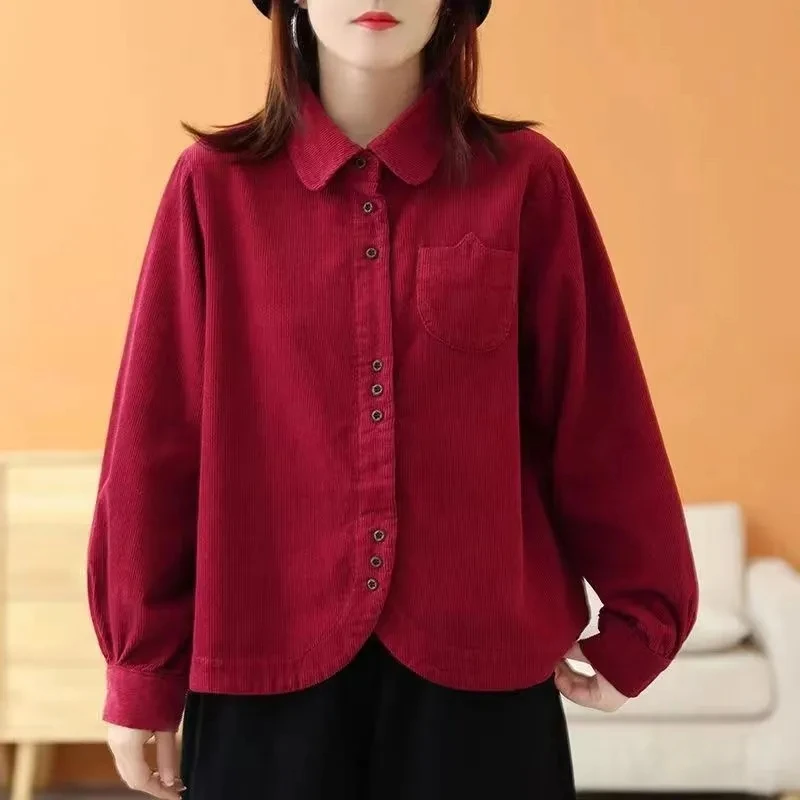 French Women Corduroy Blouse Jacket Spring Autumn Femme Long Sleeves Top Coat Ladies Fashion Solid Color Cardigan Shirts Outwear
French Women Corduroy Blouse Jacket Spring Autumn Femme Long Sleeves Top Coat Ladies Fashion Solid Color Cardigan Shirts Outwear