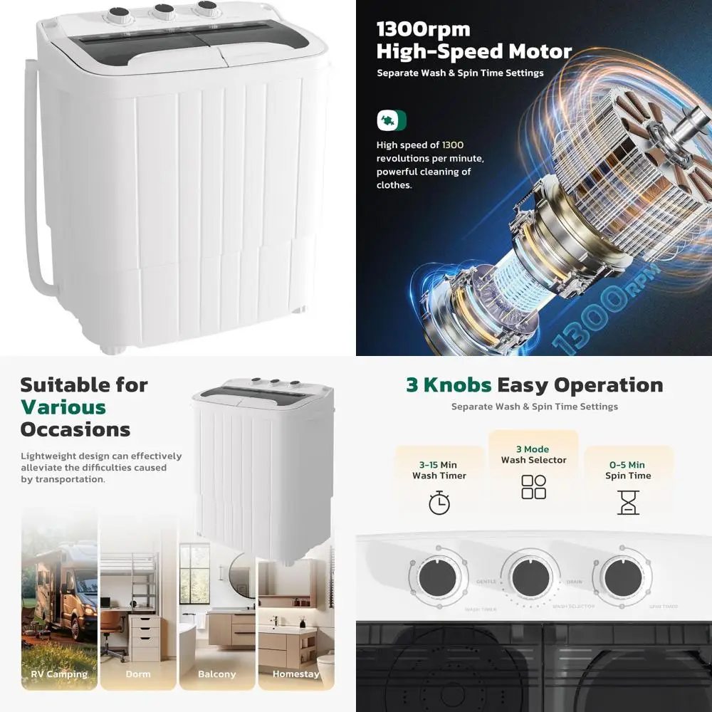 Компактная мини-стиральная машина с функцией сушки на 16 фунтов, полуавтоматическая двухбаковая стиральная машина для общежитий и автодомов (серая)
Компактная мини-стиральная машина с функцией сушки на 16 фунтов, полуавтоматическая двухбаковая стиральная машина для общежитий и автодомов (серая)
