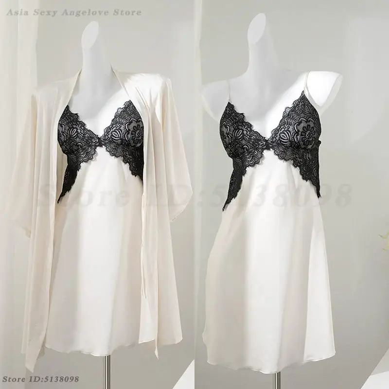Sexy Female Twinset Robe Set Nightgown Backless Lace Night Dress Lingerie Bathrobe Kimono Silk Satin Women Sleepwear Homewear
Sexy Female Twinset Robe Set Nightgown Backless Lace Night Dress Lingerie Bathrobe Kimono Silk Satin Women Sleepwear Homewear