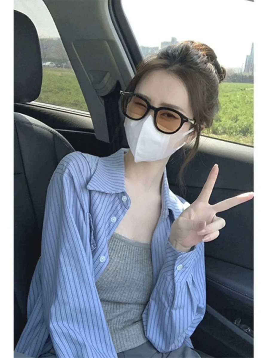 Blue Striped Women's Sun Protection Shirt Long Sleeve Design Sensation Top Summer Trend Outerwear Commute Style Straigh...
Blue Striped Women's Sun Protection Shirt Long Sleeve Design Sensation Top Summer Trend Outerwear Commute Style Straigh...