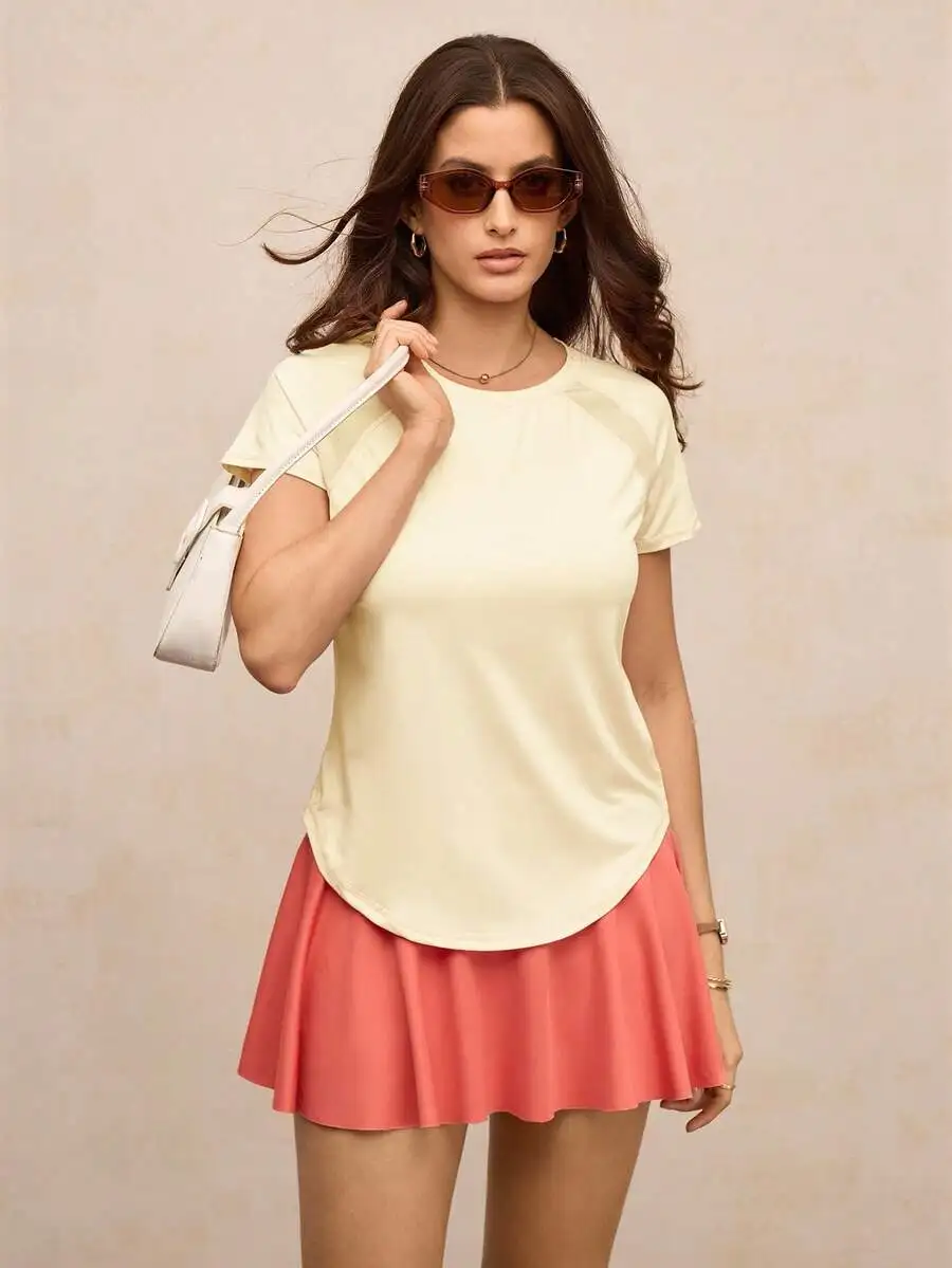 Women Solid Color Round Neck Short Sleeve Raglan T-Shirt Breathable Gym Top
Women Solid Color Round Neck Short Sleeve Raglan T-Shirt Breathable Gym Top