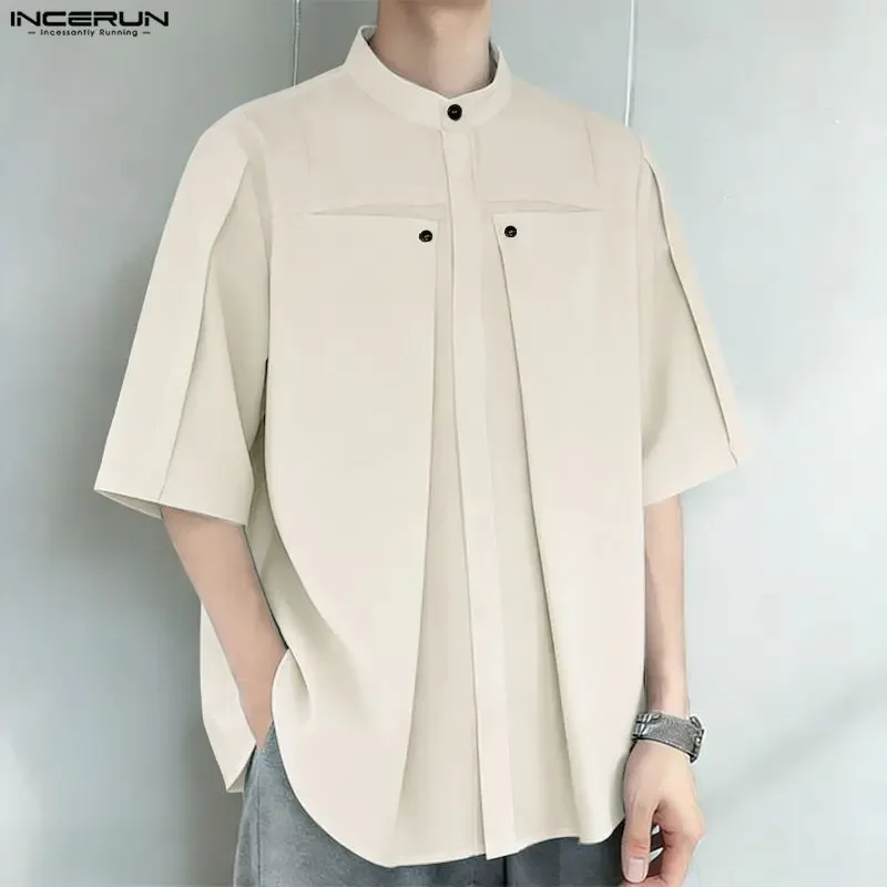 INCERUN Men's Shirt Solid Color Stand Collar Half Sleeve Casual Menswear Clothing Loose Streetwear Shirts Pleated Fashion Tops
INCERUN Men's Shirt Solid Color Stand Collar Half Sleeve Casual Menswear Clothing Loose Streetwear Shirts Pleated Fashion Tops