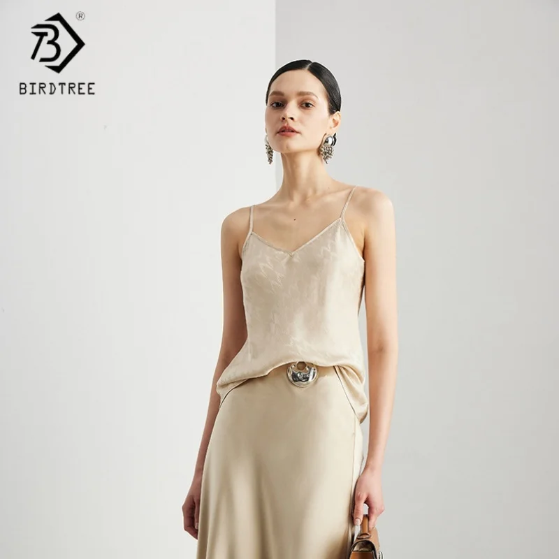 Birdtree,100% Silk Camisole,Women Sangbo Satin Sling Tank Tops,Jacquard V-neck Tops,2025 New Casual Vest T5D807JF
Birdtree,100% Silk Camisole,Women Sangbo Satin Sling Tank Tops,Jacquard V-neck Tops,2025 New Casual Vest T5D807JF
