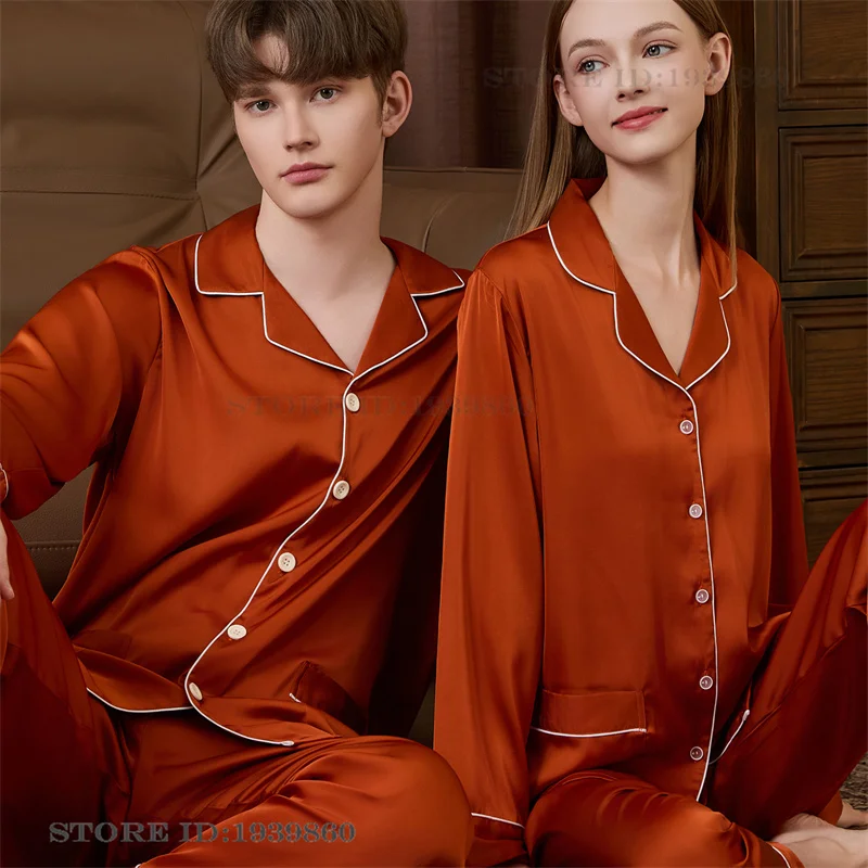 Spring Autumn New Couple Sleepwear Pajamas Set Silky Satin Long Sleeve Shirt Trouser Pijamas Suit Loose Casual Homewear Pyjama
Spring Autumn New Couple Sleepwear Pajamas Set Silky Satin Long Sleeve Shirt Trouser Pijamas Suit Loose Casual Homewear Pyjama