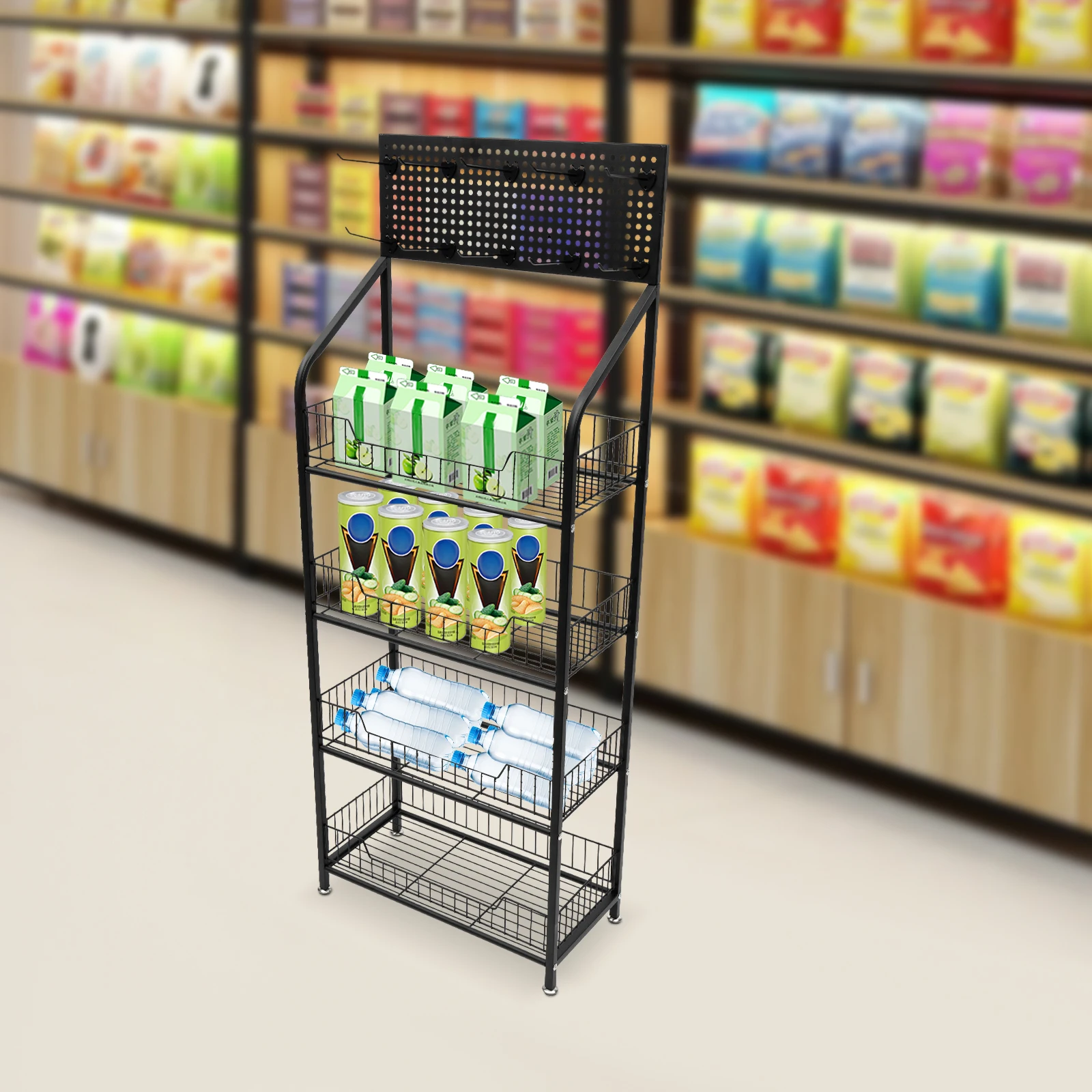 50*27*140cm Black 4-storey Retail Display Stand with Rollers Large-capacity Rack with 10 Hooks High Load-bearing Shelf
50*27*140cm Black 4-storey Retail Display Stand with Rollers Large-capacity Rack with 10 Hooks High Load-bearing Shelf