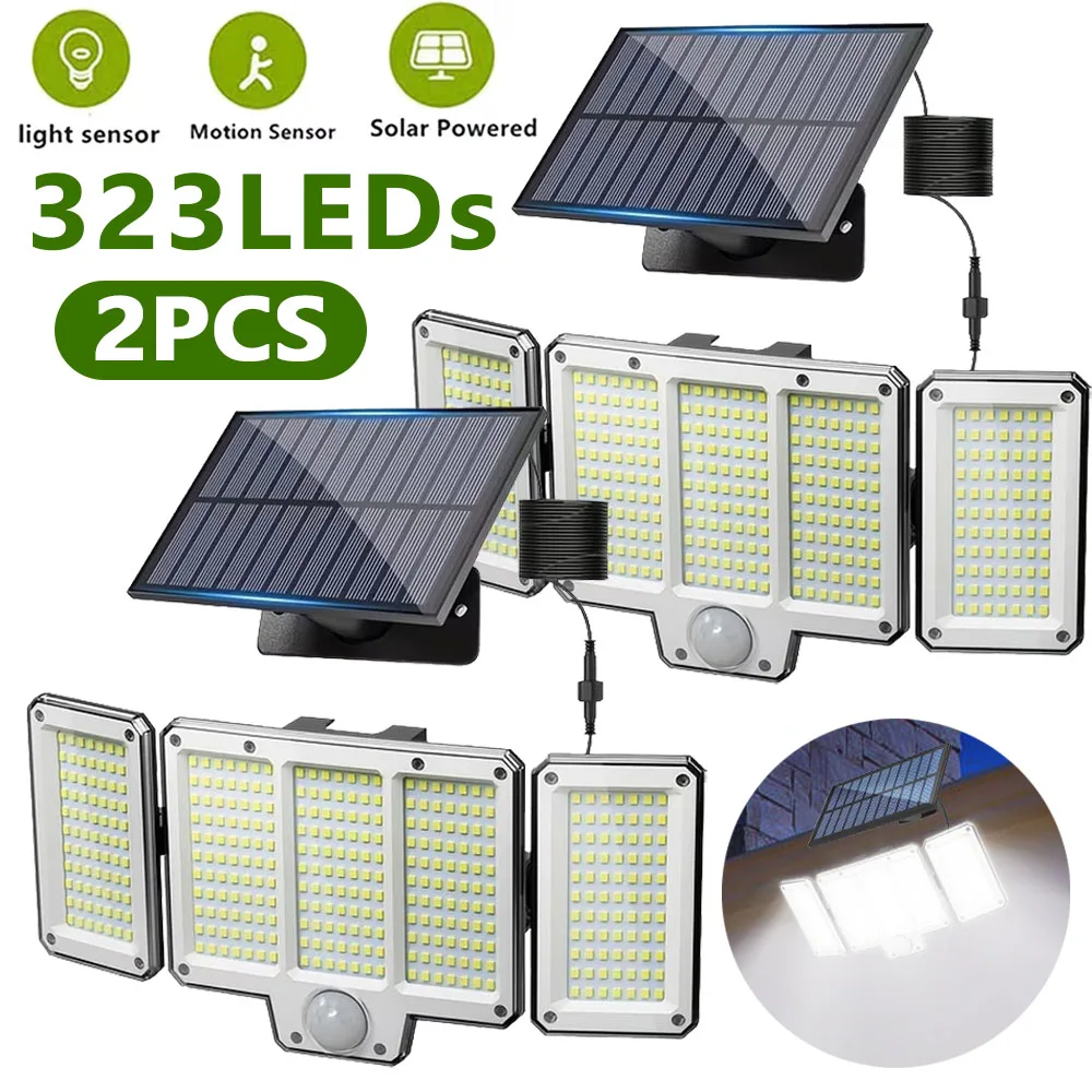 2PCS 323 LED Motion Sensor Light for Outdoor, 3 Adjustable Lamp Heads, Detachable Solar Powered Floodlight, IP65 Waterproof, 3 Lighting Mode, 270 Wide Angle Security Street Lights, for Garden Patio Yard Street Outside Catering, Garage, Porch
2PCS 323 LED Motion Sensor Light for Outdoor, 3 Adjustable Lamp Heads, Detachable Solar Powered Floodlight, IP65 Waterproof, 3 Lighting Mode, 270 Wide Angle Security Street Lights, for Garden Patio Yard Street Outside Catering, Garage, Porch
