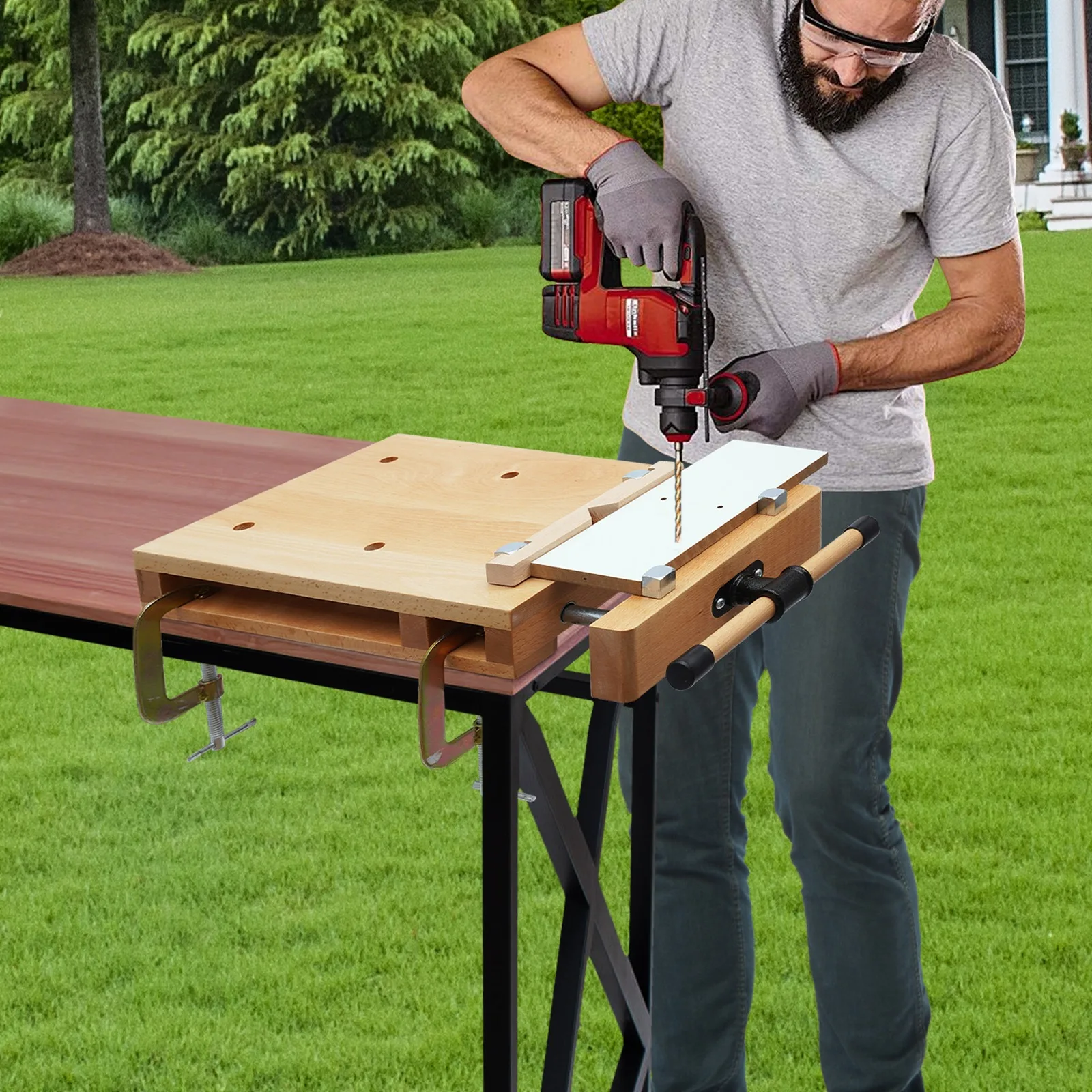 Portable 7.87in Opening Wood Vise Workbench Solid Beech Clamp with 2 G-Type Fixing Clips for Woodworking, DIY & Studio
Portable 7.87in Opening Wood Vise Workbench Solid Beech Clamp with 2 G-Type Fixing Clips for Woodworking, DIY & Studio