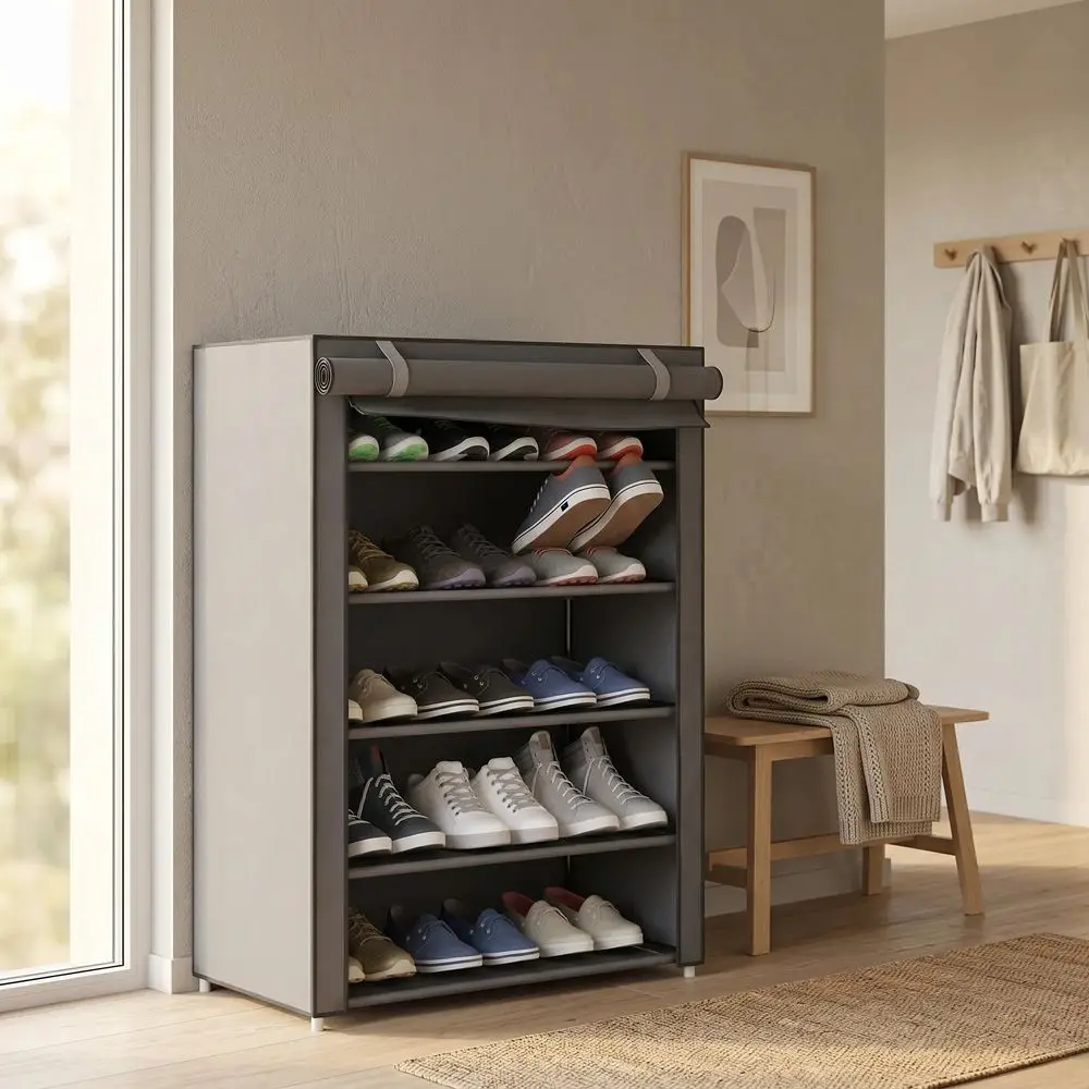 6Tier 5Section Gray Fabric Shoe Rack, Dustproof Multilayer Footwear Storage Organizer, Wear Resistant Space Saving Shoe Shelf,
6Tier 5Section Gray Fabric Shoe Rack, Dustproof Multilayer Footwear Storage Organizer, Wear Resistant Space Saving Shoe Shelf,
