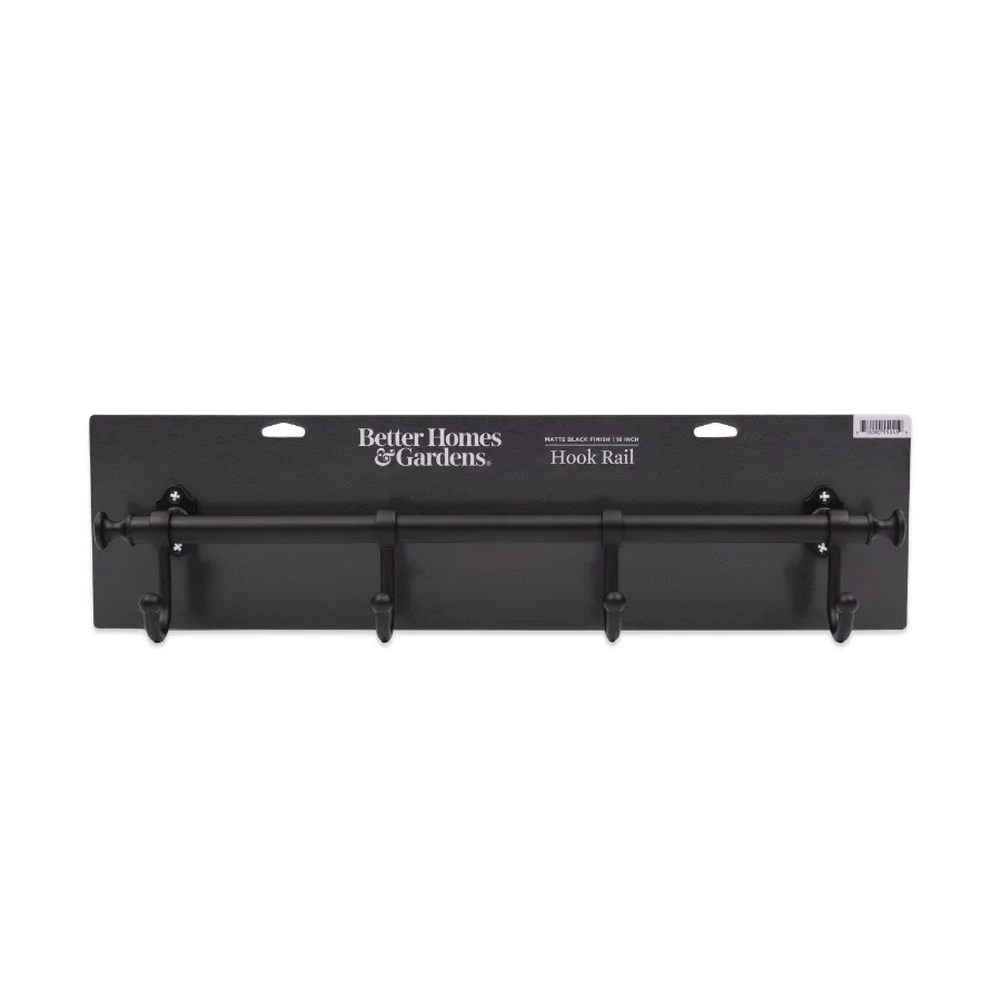 18 in. Wall Mounted Metal Hook Rack 4 Hooks Matte Black
18 in. Wall Mounted Metal Hook Rack 4 Hooks Matte Black