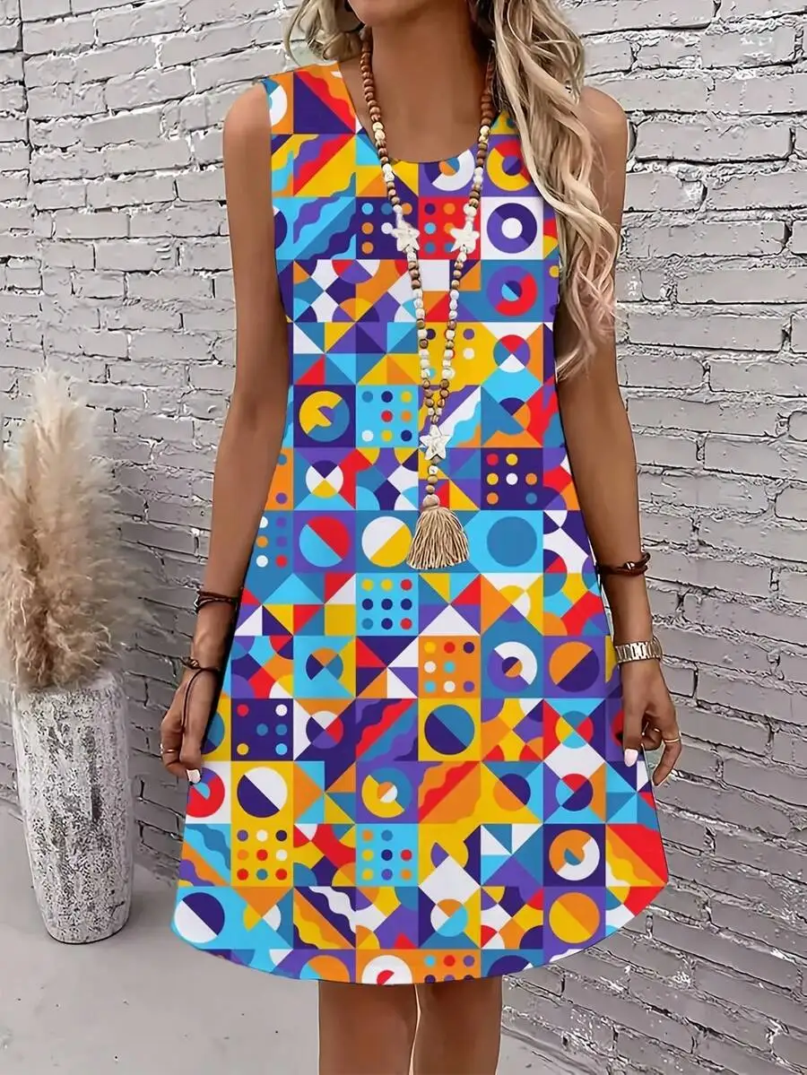 Colorful Geometric Print Women Round Neck Sleeveless Casual Summer Beach Dress
Colorful Geometric Print Women Round Neck Sleeveless Casual Summer Beach Dress