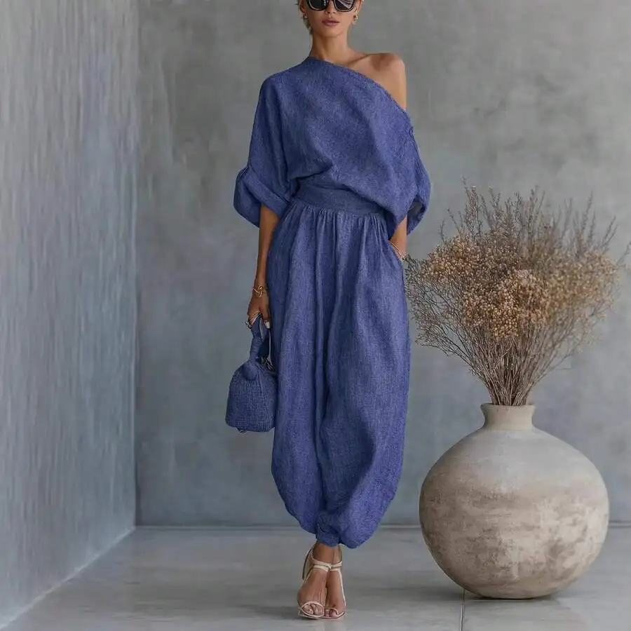 Cotton Linen Loose One Shoulder Top And Lantern Pants Set Women Casual Spring Summer Outfit
Cotton Linen Loose One Shoulder Top And Lantern Pants Set Women Casual Spring Summer Outfit