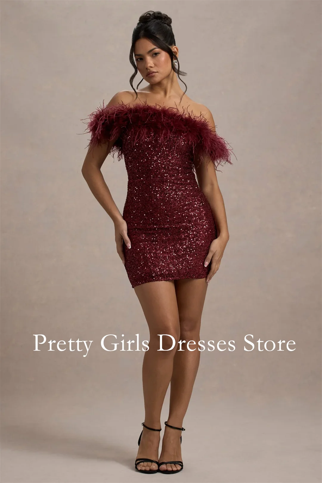 Burgundy Bodycon Sequin Mini Dress With Feather Trim Gown Evening Dresses Customized Party Prom Gowns Formal vestidos de fiesta
Burgundy Bodycon Sequin Mini Dress With Feather Trim Gown Evening Dresses Customized Party Prom Gowns Formal vestidos de fiesta