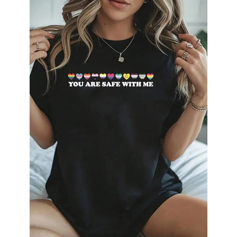 "You Are Safe With Me Pride Ally T-shirt LGBTQ Rainbow Flag Hearts Graphic Tee Gay Lesbian Support Top for Women"
"You Are Safe With Me Pride Ally T-shirt LGBTQ Rainbow Flag Hearts Graphic Tee Gay Lesbian Support Top for Women"