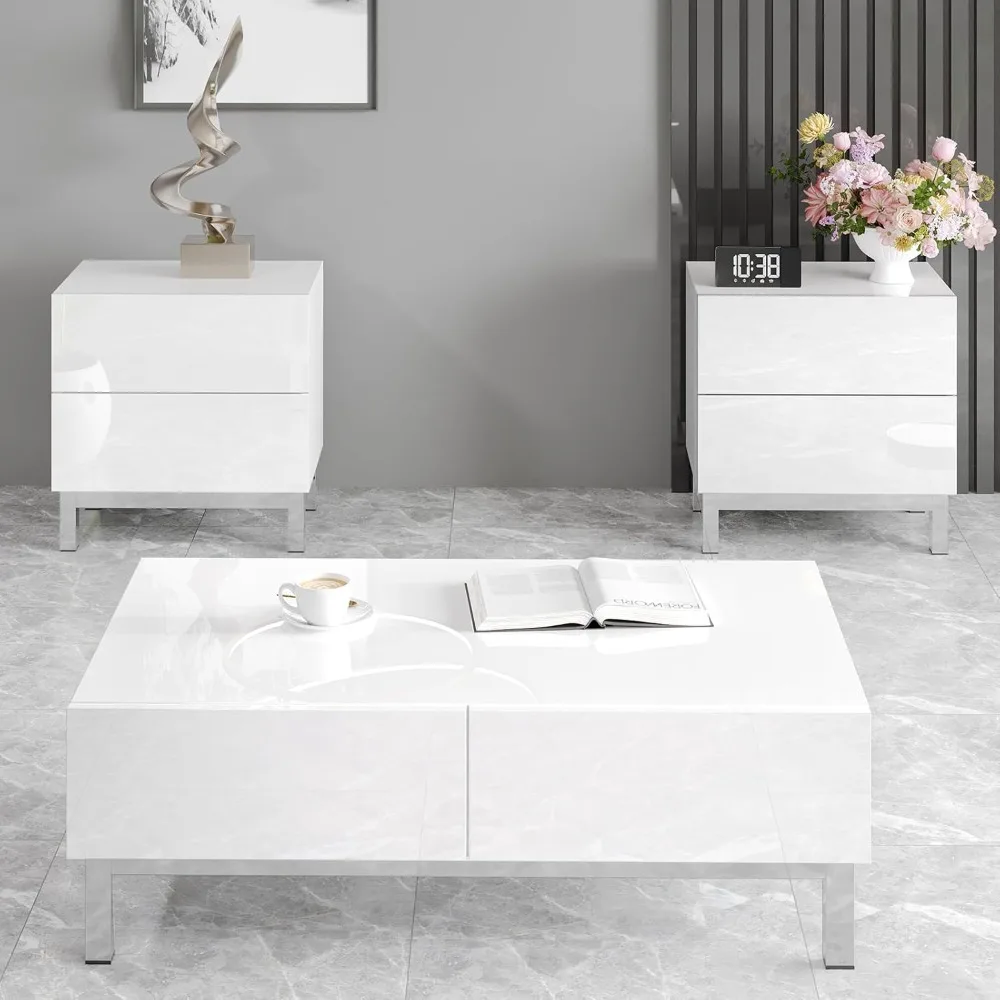 Modern Minimalist White Rectangular Coffee Table Set of 3, High Gloss Electroplated with Storage Drawers
Modern Minimalist White Rectangular Coffee Table Set of 3, High Gloss Electroplated with Storage Drawers