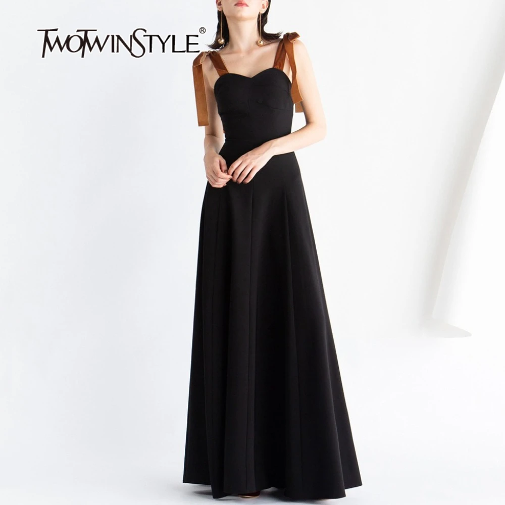 TWOTWINSTYLE Hit Color Slimming Spliced Bowknot Temperament Dresses for Women Square Neck Sleeveless High Waist Dress Female New
TWOTWINSTYLE Hit Color Slimming Spliced Bowknot Temperament Dresses for Women Square Neck Sleeveless High Waist Dress Female New