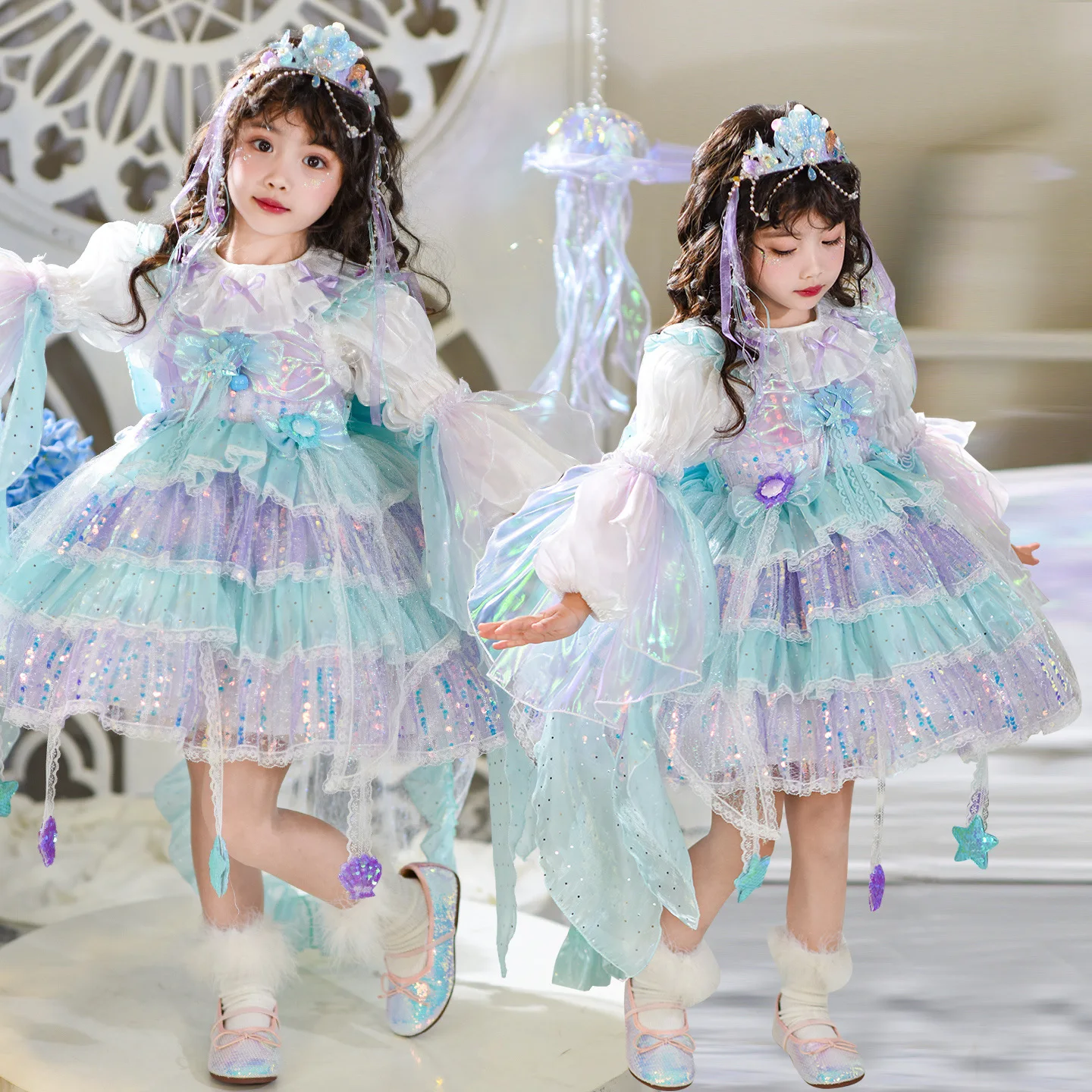 Custom Flower Girl Dress Wedding Gown Birthday Party Pageant Dress Long Sleeve Ruffle Lace Sequin Lolita Dress For Girls فسا
Custom Flower Girl Dress Wedding Gown Birthday Party Pageant Dress Long Sleeve Ruffle Lace Sequin Lolita Dress For Girls فسا