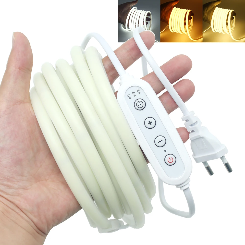AC220V COB LED Neon Strip Light with IC Chip 240LED/m Flicker Free 10cm Cuttable Waterproof Adhesive Tape 4key Dimmer Switch Kit
AC220V COB LED Neon Strip Light with IC Chip 240LED/m Flicker Free 10cm Cuttable Waterproof Adhesive Tape 4key Dimmer Switch Kit