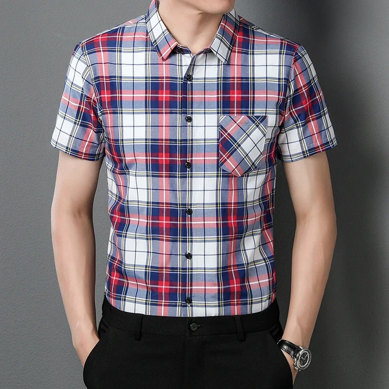 New Men's Casual Plaid Short Sleeved Lapel Shirt for Summer Fashion Comfort No Ironing Wrinkle Resistant Top
New Men's Casual Plaid Short Sleeved Lapel Shirt for Summer Fashion Comfort No Ironing Wrinkle Resistant Top