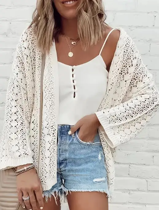 Summer Casual Loose Solid Color Hollowed Out Beach Vacation Style Knitted Women's Plus Size Cardigan
Summer Casual Loose Solid Color Hollowed Out Beach Vacation Style Knitted Women's Plus Size Cardigan
