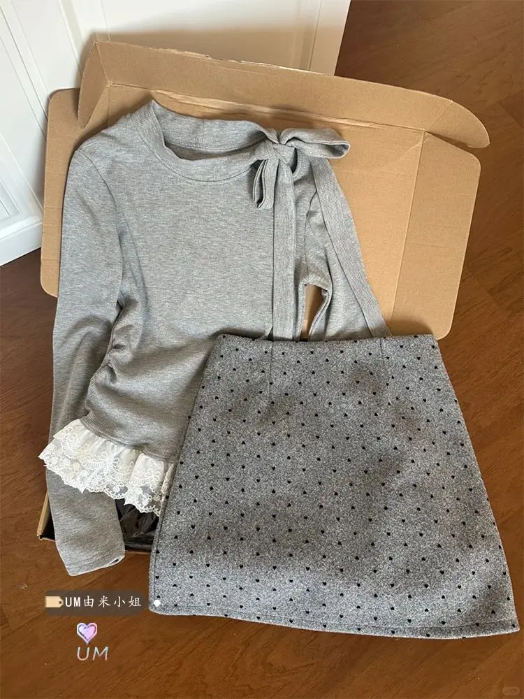 Elegant Sweet Lace Patchwork Bow Lace Up Long Sleeve Tops Women+ High Waist Polka Dot Skirts Spring Autumn Ew Two Piece Sets
Elegant Sweet Lace Patchwork Bow Lace Up Long Sleeve Tops Women+ High Waist Polka Dot Skirts Spring Autumn Ew Two Piece Sets
