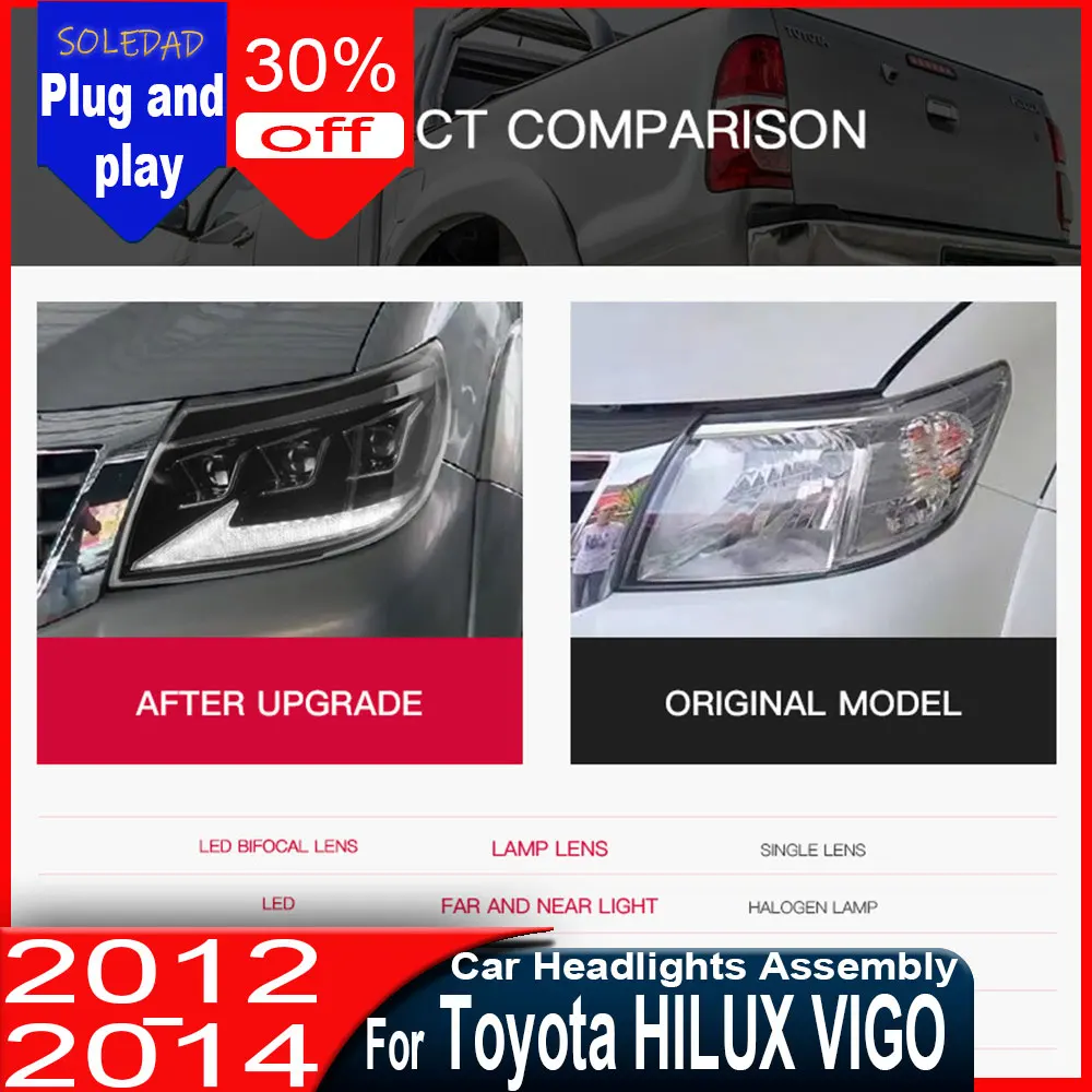 Auto Headlight For Toyota HILUX VIGO 2012 2013 2014 headlights DRL Brake Turn Signal Lamp Plug and Play Assemblies
Auto Headlight For Toyota HILUX VIGO 2012 2013 2014 headlights DRL Brake Turn Signal Lamp Plug and Play Assemblies