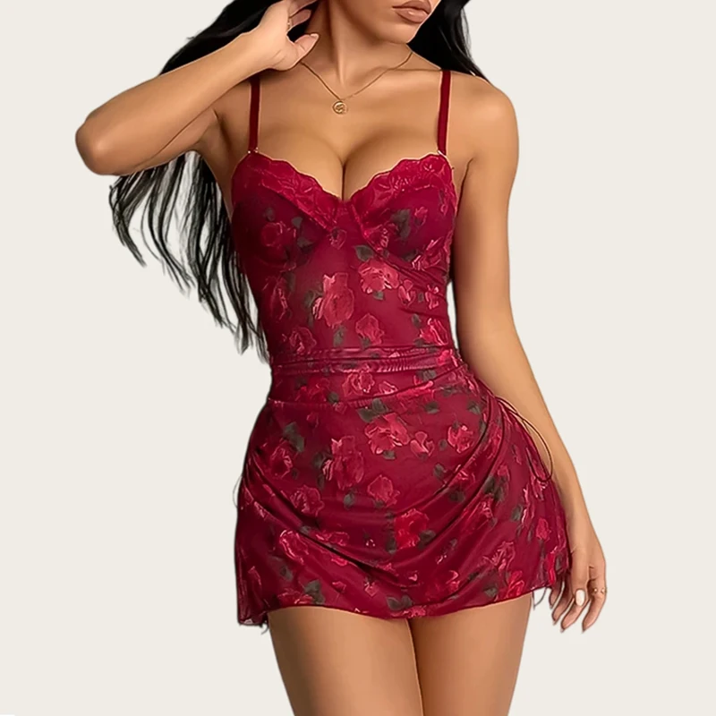 Romantic Women's Pajamas Rose Print Tulle Night Dress Soft Steel Rings Lace Trim Sexy Nightgown Side slit Drawstring Nightdress
Romantic Women's Pajamas Rose Print Tulle Night Dress Soft Steel Rings Lace Trim Sexy Nightgown Side slit Drawstring Nightdress