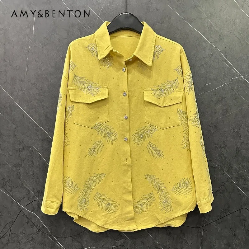 2025 Autumn Heavy Industry New Rhinestone Leaf Long Sleeved Denim Shirt Jacket Single-breasted Loose Casual Fashion Top Blusas
2025 Autumn Heavy Industry New Rhinestone Leaf Long Sleeved Denim Shirt Jacket Single-breasted Loose Casual Fashion Top Blusas