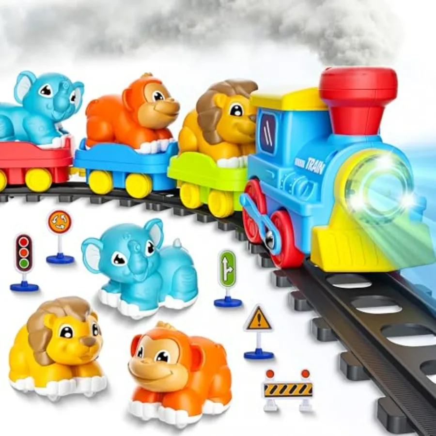 Train Set for Toddlers w/Steam, Music and Lights - Electric Train Toy for with Tracks Accessories, Includes 3 Car: Lion Gorilla
Train Set for Toddlers w/Steam, Music and Lights - Electric Train Toy for with Tracks Accessories, Includes 3 Car: Lion Gorilla