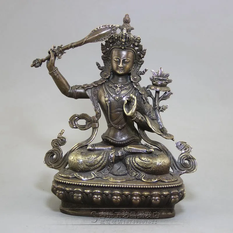 Antique crafts, retro old copper ware, brass big lifting sword, Manjushri Bodhisattva ornament, brass statue, figure sculpture 
Antique crafts, retro old copper ware, brass big lifting sword, Manjushri Bodhisattva ornament, brass statue, figure sculpture
