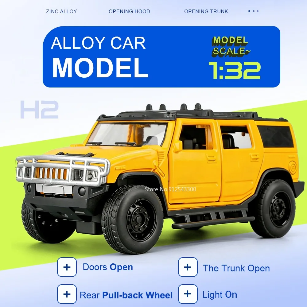 Scale 1:32 H2 Police Car Model Toy Sound Light Pull Back Vehicle Alloy Diecast Doors Opened Off-road Cars for Kids Birthday Gift
Scale 1:32 H2 Police Car Model Toy Sound Light Pull Back Vehicle Alloy Diecast Doors Opened Off-road Cars for Kids Birthday Gift