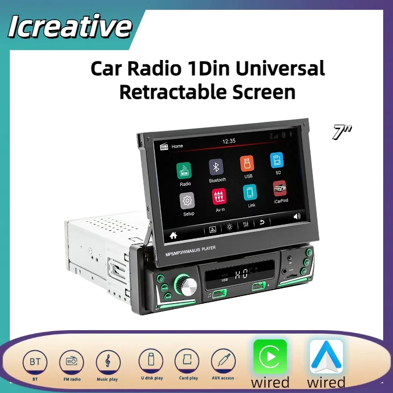 7 Inch Retractable Screen Car Radio 1Din Universal Multimedia Carplay & Android Auto Wired Link Player Navigation Autoradio Mp5
7 Inch Retractable Screen Car Radio 1Din Universal Multimedia Carplay & Android Auto Wired Link Player Navigation Autoradio Mp5