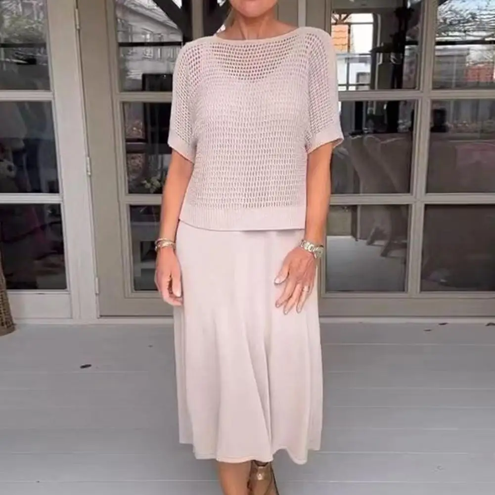 Women Top Dress Set Hollow Out Knitted Round Neck Short Sleeve Top V Neck A-line Sleeveless Sundress Lady Midi Dress Coverup Set
Women Top Dress Set Hollow Out Knitted Round Neck Short Sleeve Top V Neck A-line Sleeveless Sundress Lady Midi Dress Coverup Set