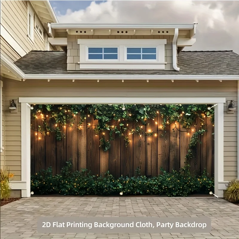 2D flat printing, polyester material garage door banner - Party banner with a Chinese-style green plant theme design
2D flat printing, polyester material garage door banner - Party banner with a Chinese-style green plant theme design