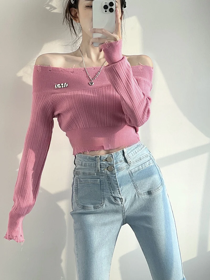American Sle Hot Girl Pink One oulder Long Sve Knitted Sweater Women's Autumn Winter New ort Pure Desire Base irt Top 
American Sle Hot Girl Pink One oulder Long Sve Knitted Sweater Women's Autumn Winter New ort Pure Desire Base irt Top