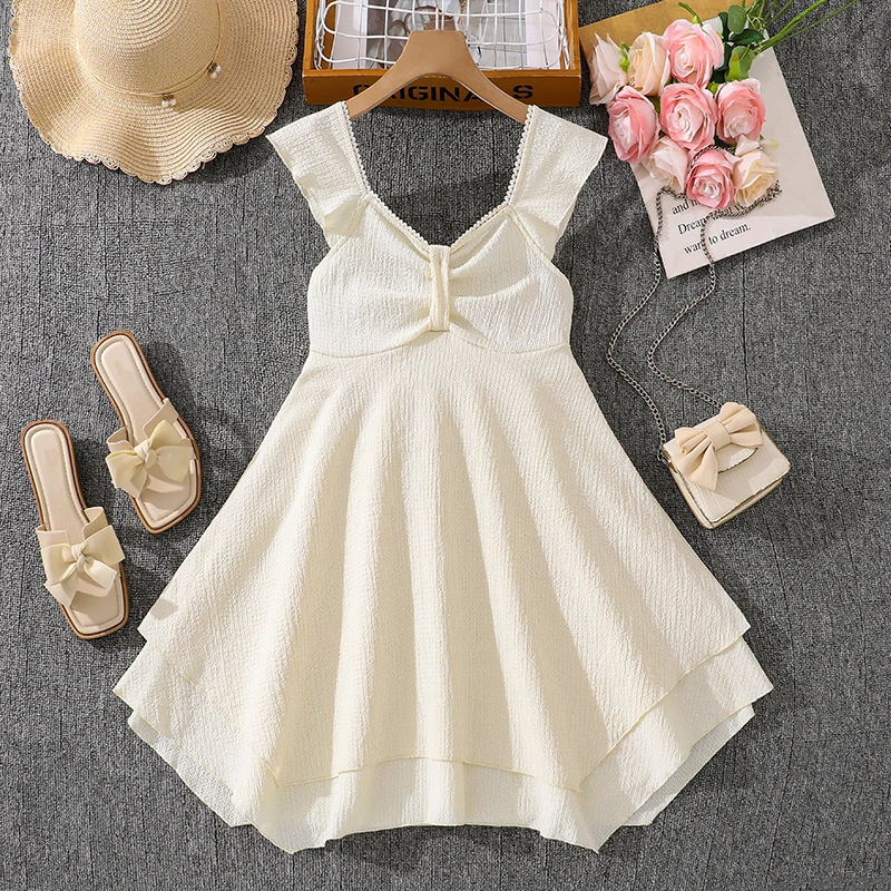 Girls 8-12 Casual Cream Dress, Front Ruffle Straps Twist Bodice/Back Smocked V-Back, Comfortable Daily Kids Outfit
Girls 8-12 Casual Cream Dress, Front Ruffle Straps Twist Bodice/Back Smocked V-Back, Comfortable Daily Kids Outfit