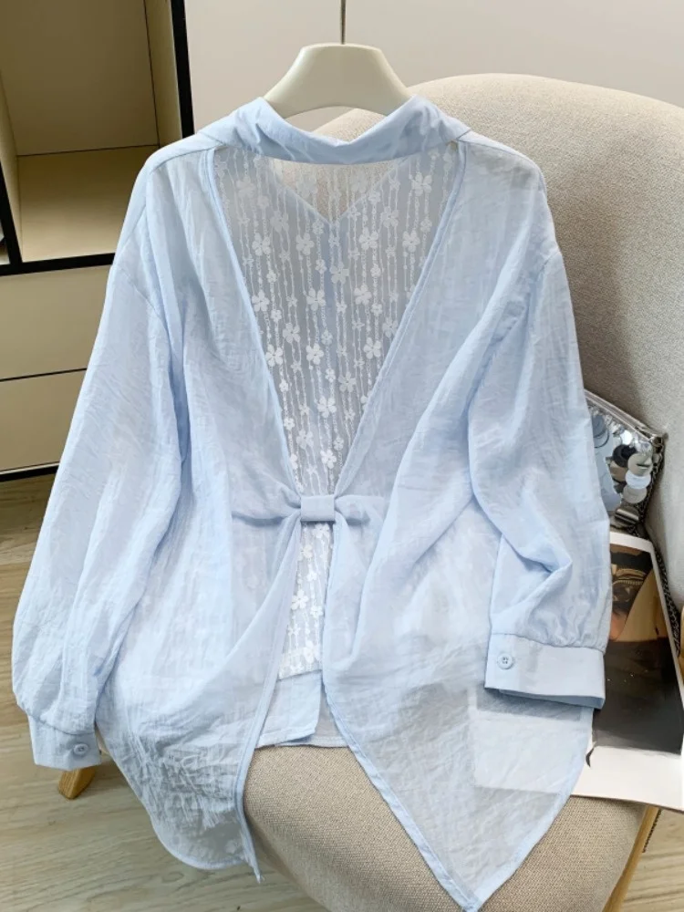 Sun Protection Lace Splice Long Sleeve Women's Shirt Summer Knot Asymmetrical Outerwear Cardigan Commute Style Kore...
Sun Protection Lace Splice Long Sleeve Women's Shirt Summer Knot Asymmetrical Outerwear Cardigan Commute Style Kore...