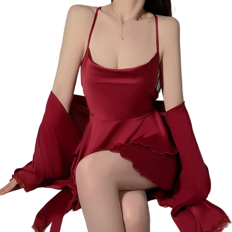 Smooth and Soft Underwear Comfortable Silky Satin Sexy Swinging Collar Women's Suspender Nightdress Robe Loungewear Set 2026
Smooth and Soft Underwear Comfortable Silky Satin Sexy Swinging Collar Women's Suspender Nightdress Robe Loungewear Set 2026
