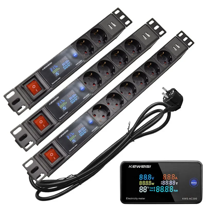 Cabinet Rack PDU Power strip 2USB Port 2/3/4/5/6/7Ways EU Outlets Socket Digital Voltmeter Ammeter Wattmeter 2meter cord
Cabinet Rack PDU Power strip 2USB Port 2/3/4/5/6/7Ways EU Outlets Socket Digital Voltmeter Ammeter Wattmeter 2meter cord