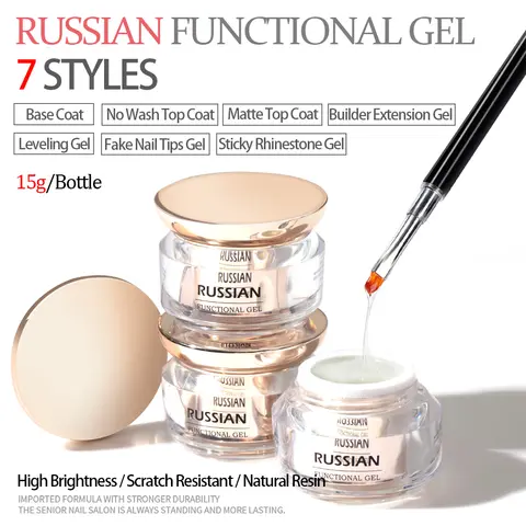 Vendeeni 15ml UV Russian Leveling Functional Gel Nail Polish Base Coat Non-Stick Powder Matte Top Solid Nail Tip Gel Builder Gel