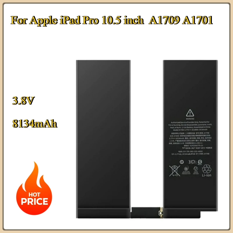 New Replacement Battery 3.8V 8134mAh For Apple iPad Pro 10.5 inch A1709 A1701 Li-Polymer
New Replacement Battery 3.8V 8134mAh For Apple iPad Pro 10.5 inch A1709 A1701 Li-Polymer