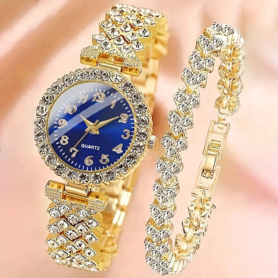 2pcs Women's Quartz Watch Rhinestone Encrusted Watch Stainless Steel Wrist Watch With Jewelry Set
2pcs Women's Quartz Watch Rhinestone Encrusted Watch Stainless Steel Wrist Watch With Jewelry Set