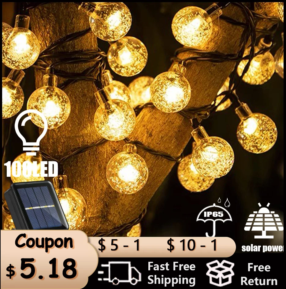 Solar String Lights Outdoor 100 Led Crystal Globe Lights Waterproof Solar Festoon Fairy Light for Garden Christmas Party Decor
Solar String Lights Outdoor 100 Led Crystal Globe Lights Waterproof Solar Festoon Fairy Light for Garden Christmas Party Decor