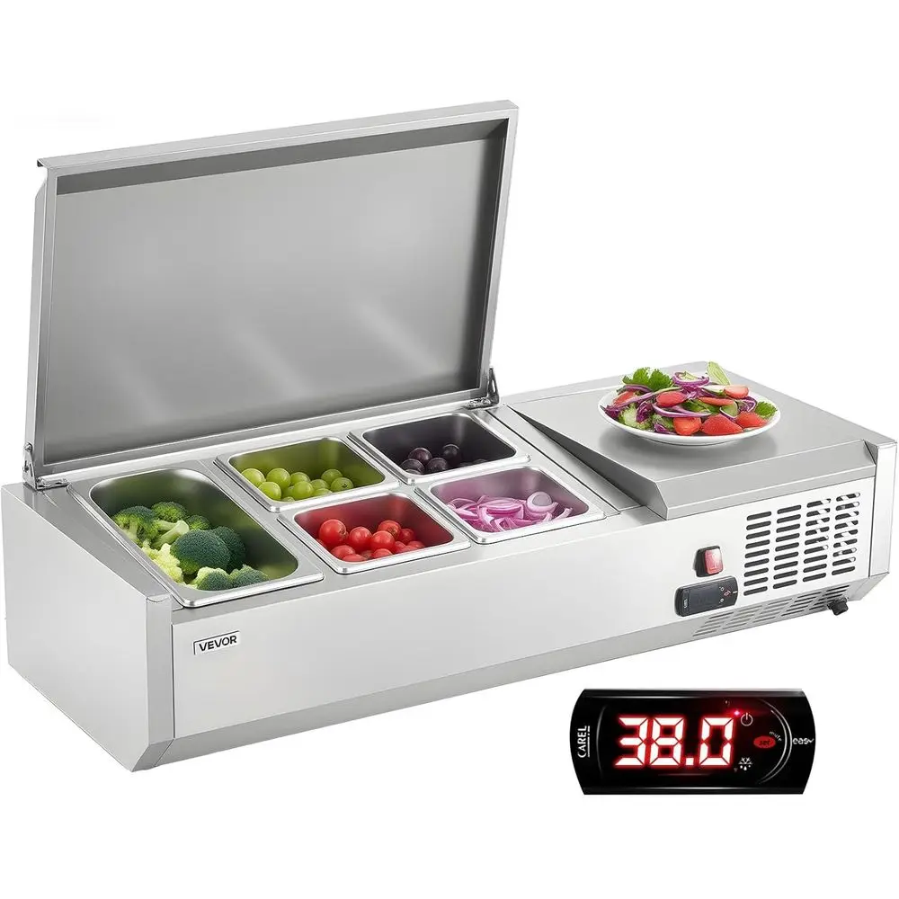 Rerigerated Condiment Prep Station, 120 W Countertop Rerigerated Condiment Station, with One 1/3 Pan & our 1/6 Pans, 304 StainlB
Rerigerated Condiment Prep Station, 120 W Countertop Rerigerated Condiment Station, with One 1/3 Pan & our 1/6 Pans, 304 StainlB